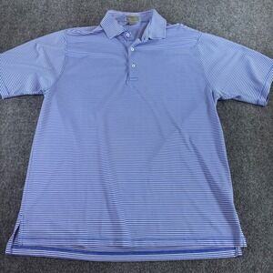 Fennec Polo Shirt Mens Large Blue White Striped Performance Golf Short Sleeve